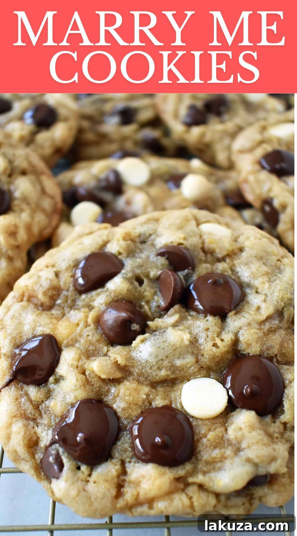 Learn how to make the famous "I Want to Marry You Cookies," also known as Marry Me Cookies. These brown butter cookies, enriched with oatmeal, semi-sweet chocolate chips, and white chocolate, are truly irresistible and rumored to inspire marriage proposals.
