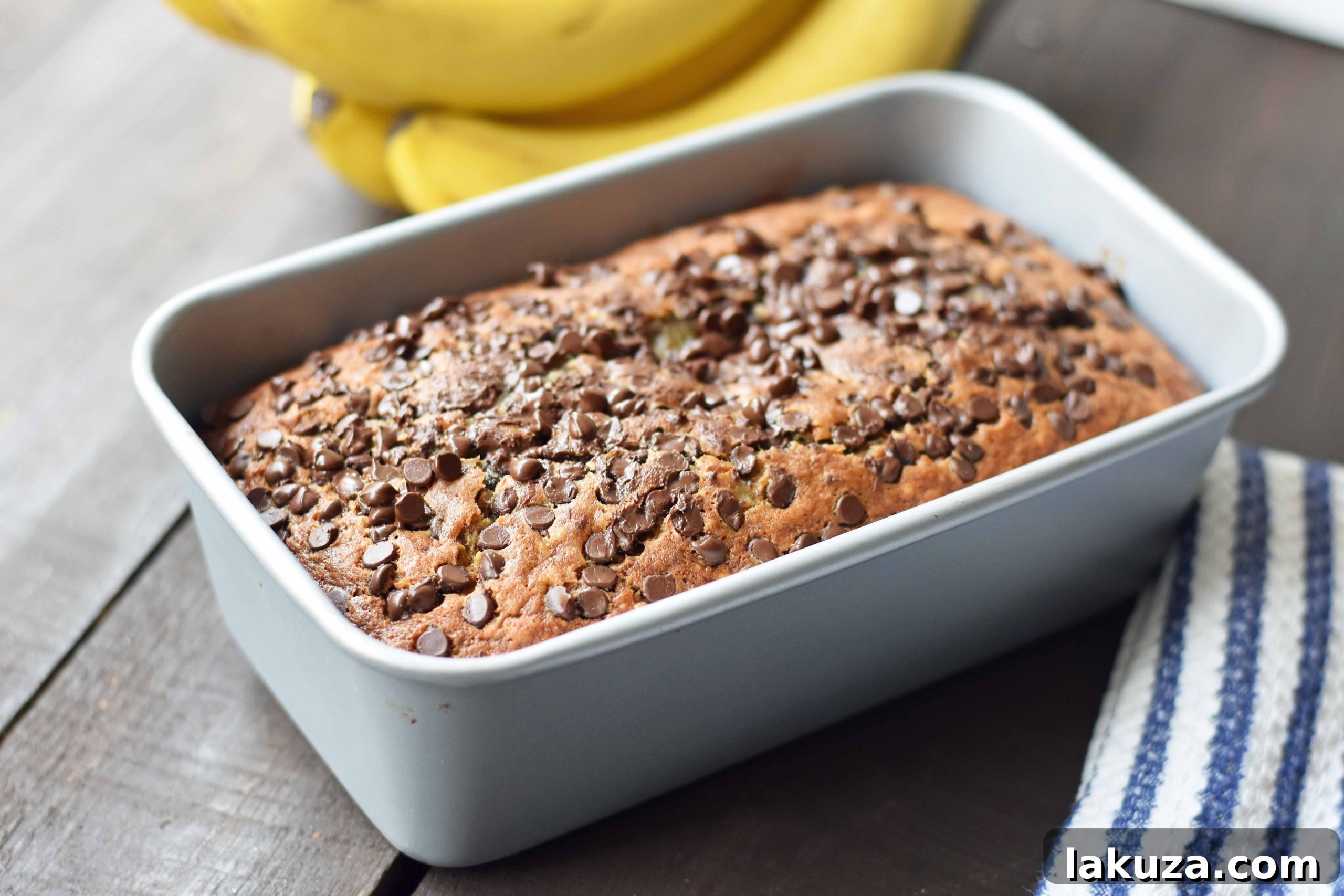 The best ever chocolate chip banana bread. Moist and delicious banana bread with chocolate chips. Banana bread made with butter, oil, and sour cream to create a perfect banana bread. www.modernhoney.com
