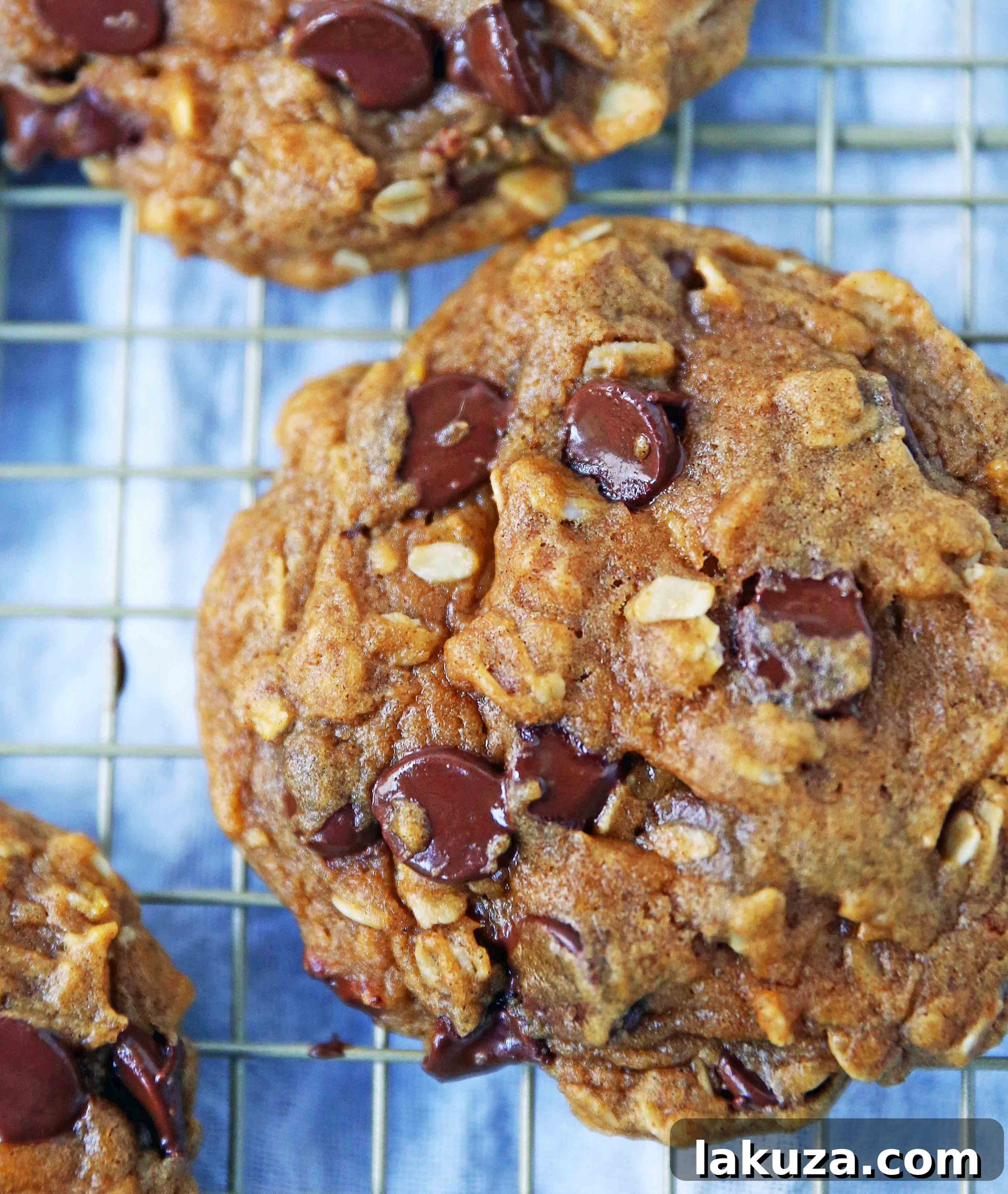 A plate of Pumpkin Chocolate Chip Oatmeal Cookies, ready to be enjoyed, emphasizing their inviting and comforting appearance.