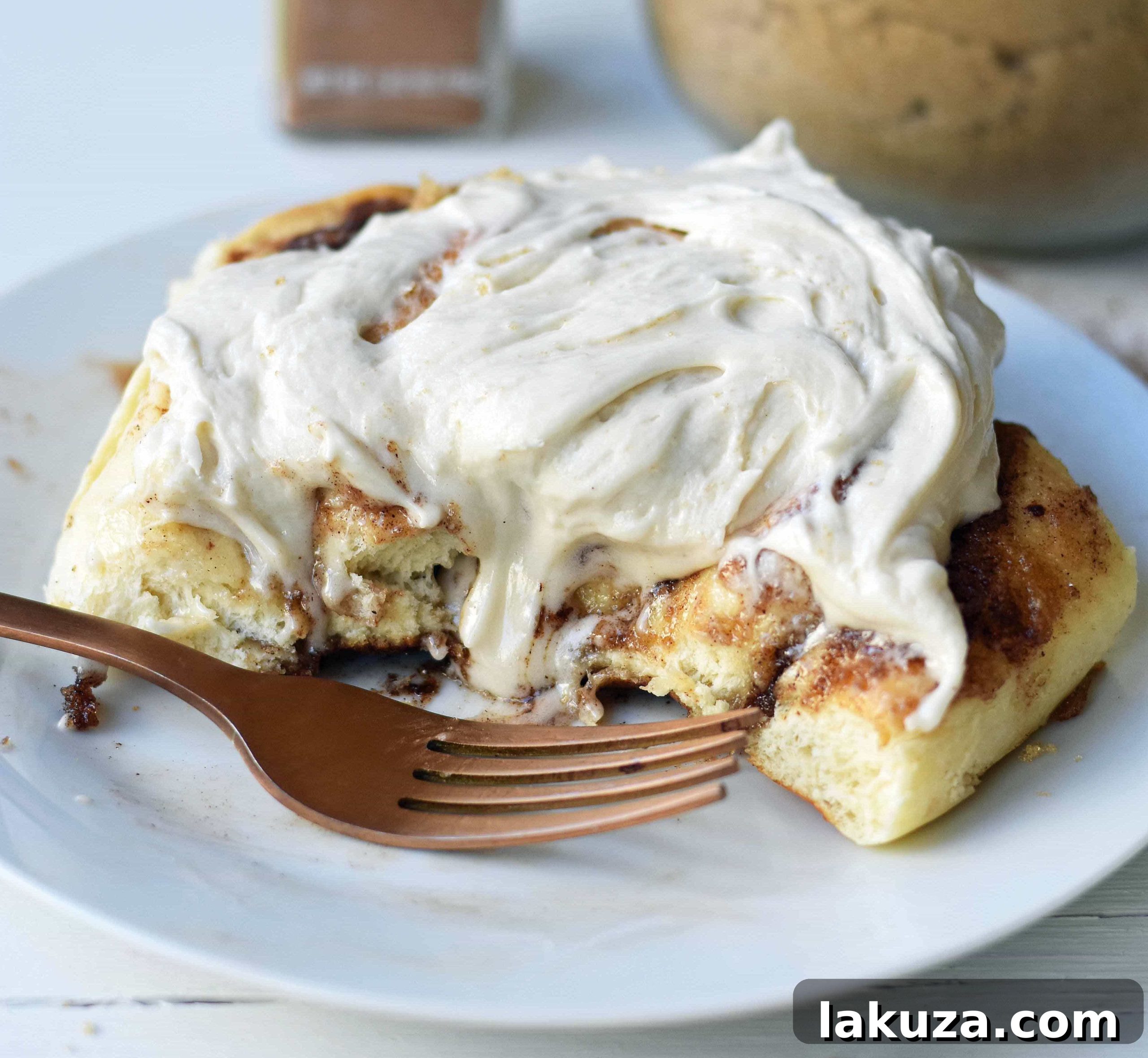 Heavenly Homemade Cinnamon Buns 21 A generously frosted Hayley's Famous Cinnamon Roll, featuring swirls of cinnamon and sugar and a perfect, soft dough texture.