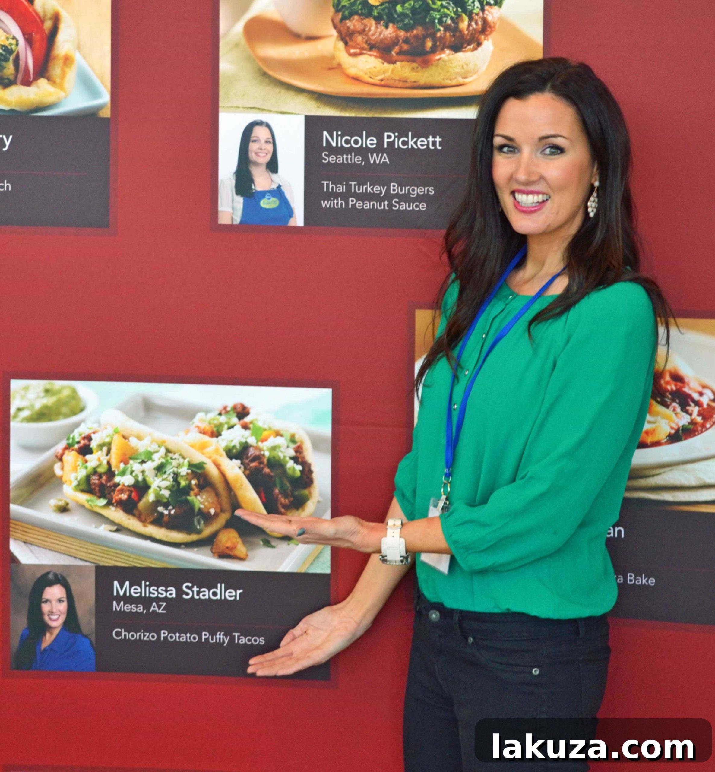 Melissa Stadler proudly presenting her Chorizo Potato Puffy Tacos at the 46th Pillsbury Bake-Off Contest in Las Vegas, 2013.