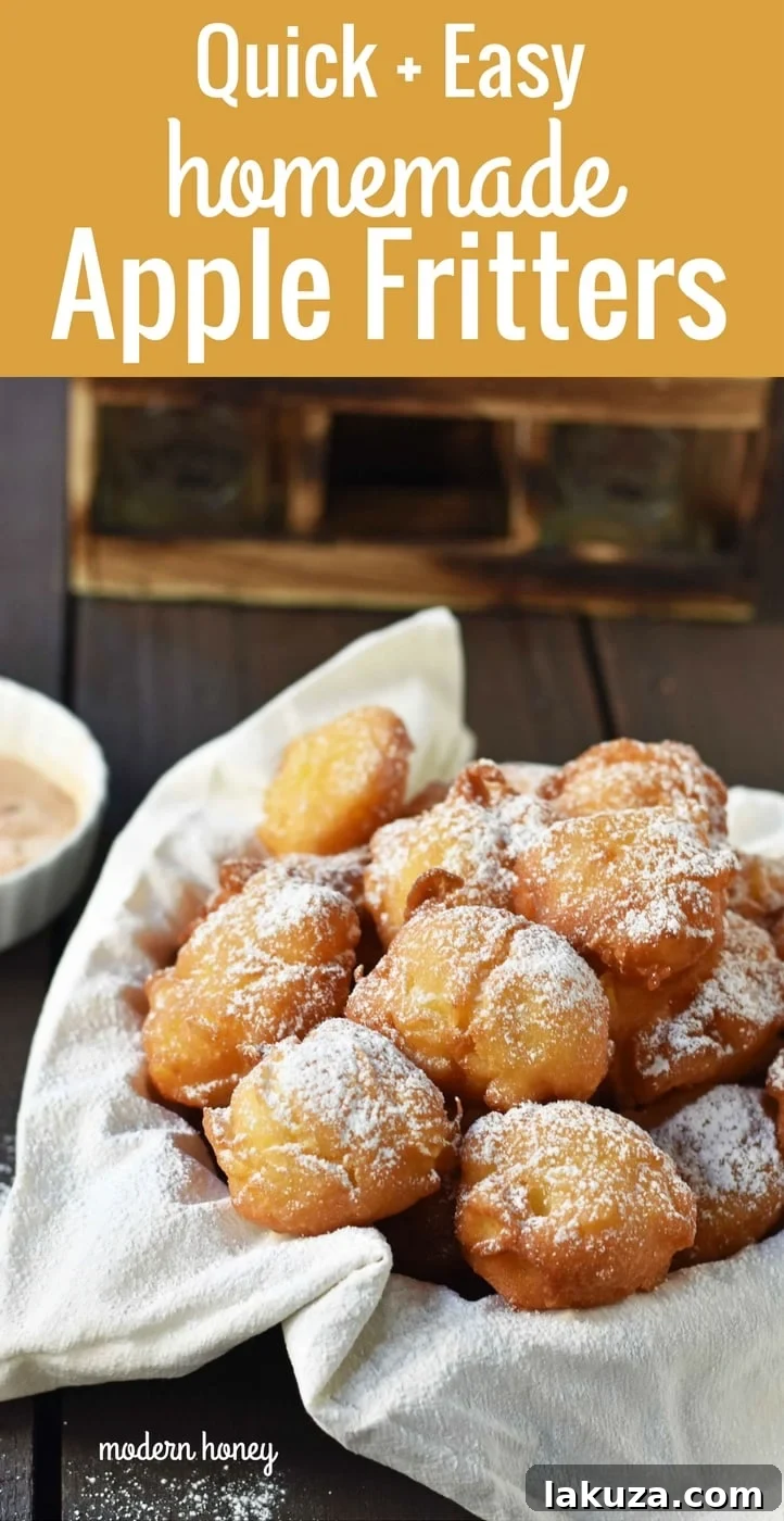 Crispy Apple Fritters & Craft-Your-Own Cider Bar 9 How to make quick and easy homemade apple fritters from scratch. A simple apple batter fried in oil and topped with powdered sugar, cinnamon sugar, or vanilla glaze. Can be dipped in homemade creme anglaise or pastry cream. A festive Fall dessert. www.modernhoney.com