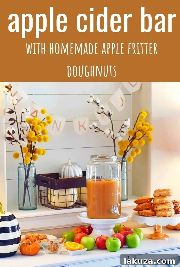 Crispy Apple Fritters & Craft-Your-Own Cider Bar 7 DIY Apple Cider Bar and Homemade Apple Fritters Recipe. Fall entertaining made easy with an apple cider bar with toppings. www.modernhoney.com #applecider #fallentertaining #appleciderbar #applefritters #donutbar #doughnutbar