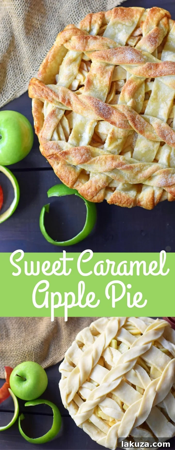 Pinterest-ready image of a whole salted caramel apple pie, perfect for sharing and saving this delightful recipe.