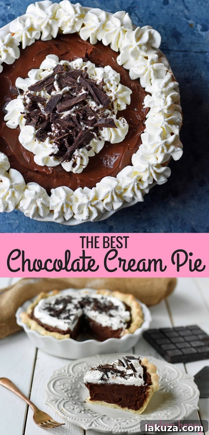Decadent Chocolate Cream Pie, showcasing the smooth filling and fluffy whipped topping.