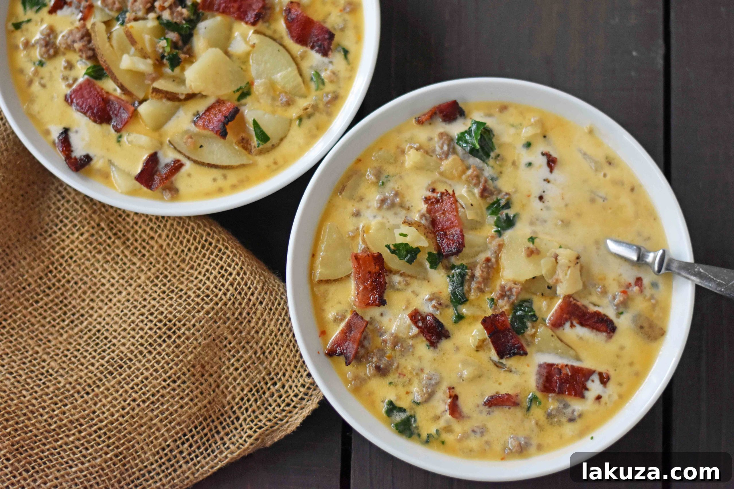 Zuppa Toscana Soup Olive Garden Copycat Recipe. Sausage, Potato, and Bacon Cream Soup. An Italian favorite soup! Popular Olive Garden Copycat Zuppa Toscana Soup Recipe. www.modernhoney.com