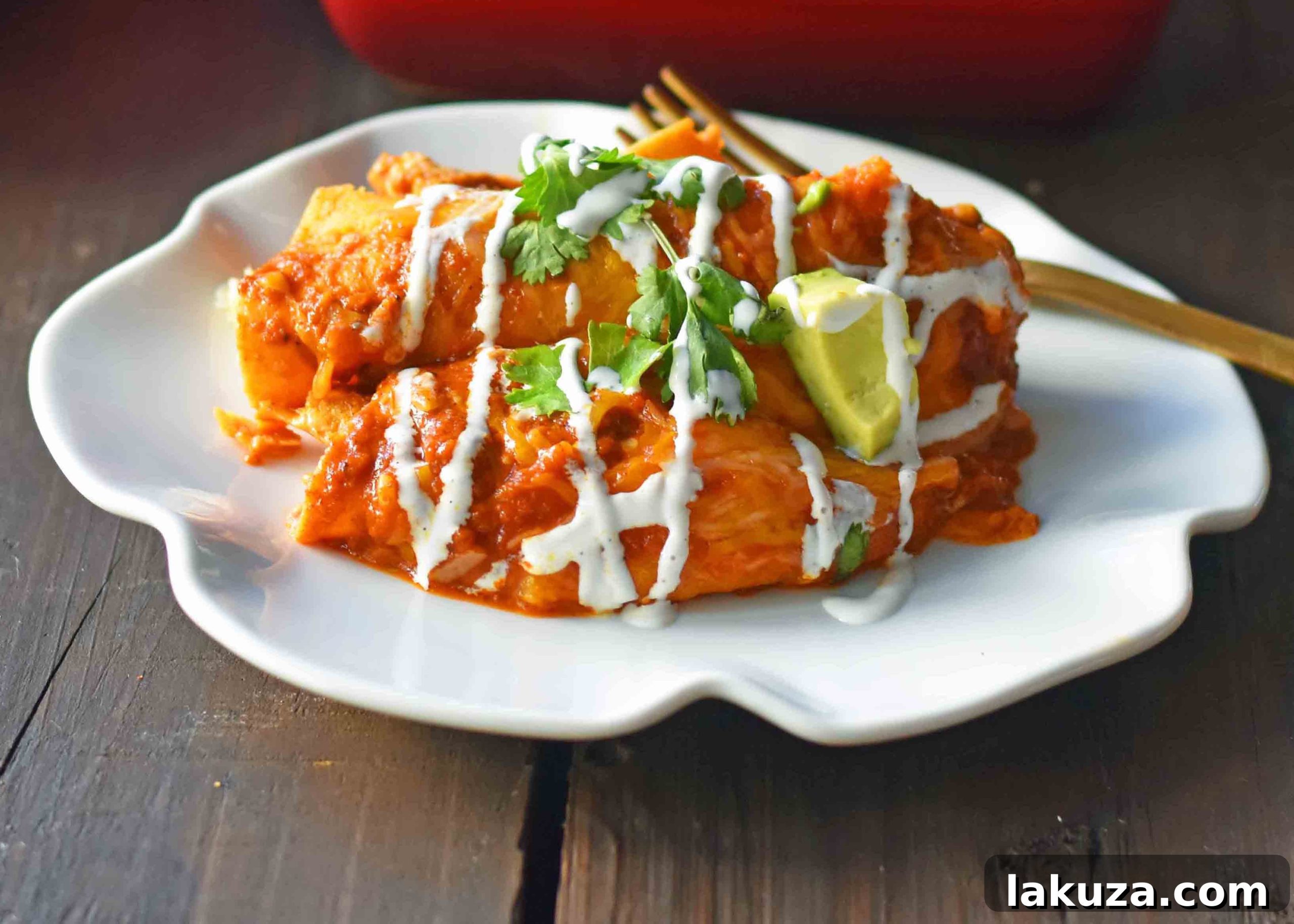 Red Chile Chicken Enchiladas 7, showcasing a baking dish full of enchiladas before baking