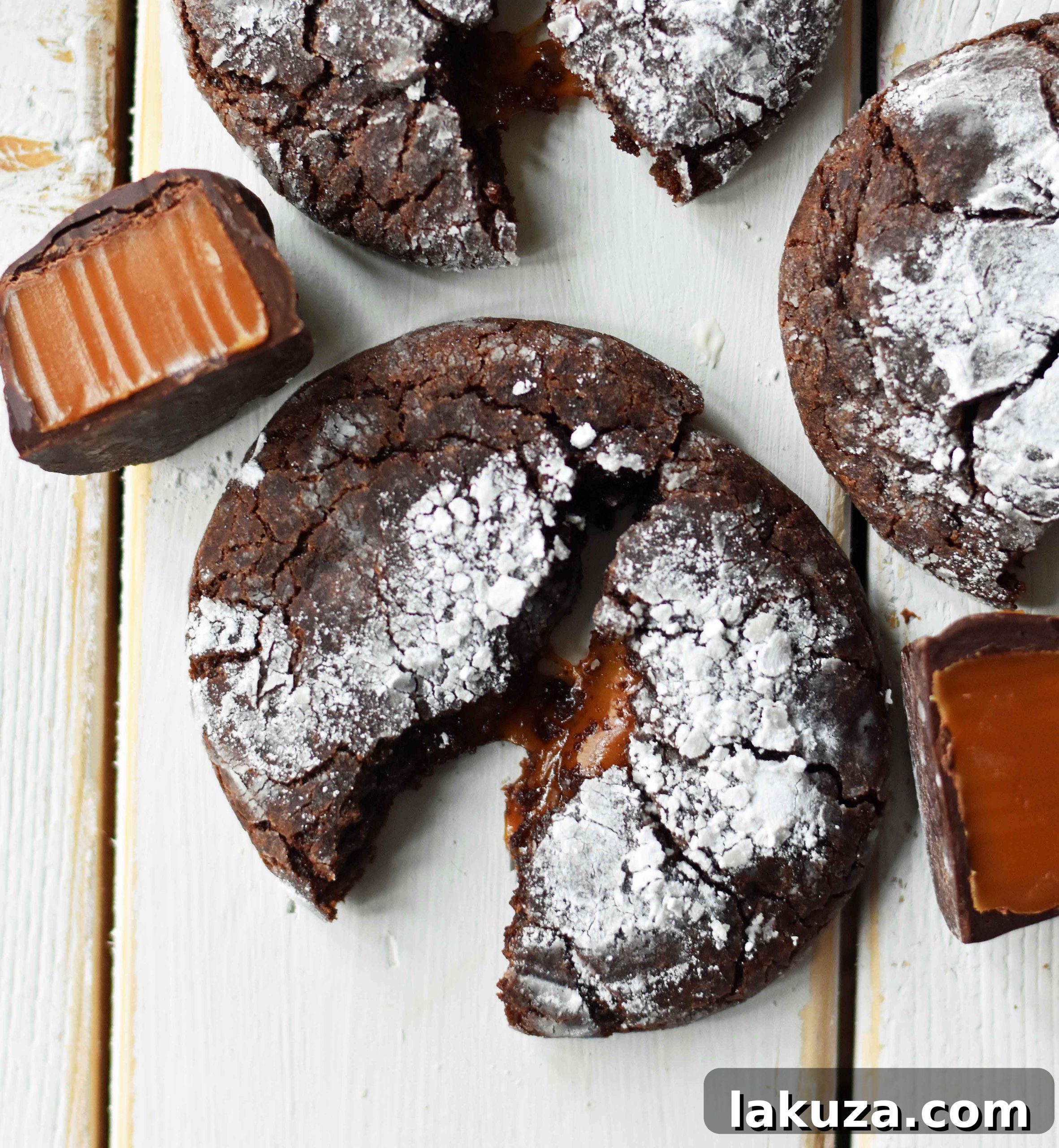 Molten Caramel Chocolate Crinkles 3 Caramel Filled Chocolate Crinkle Cookies 9