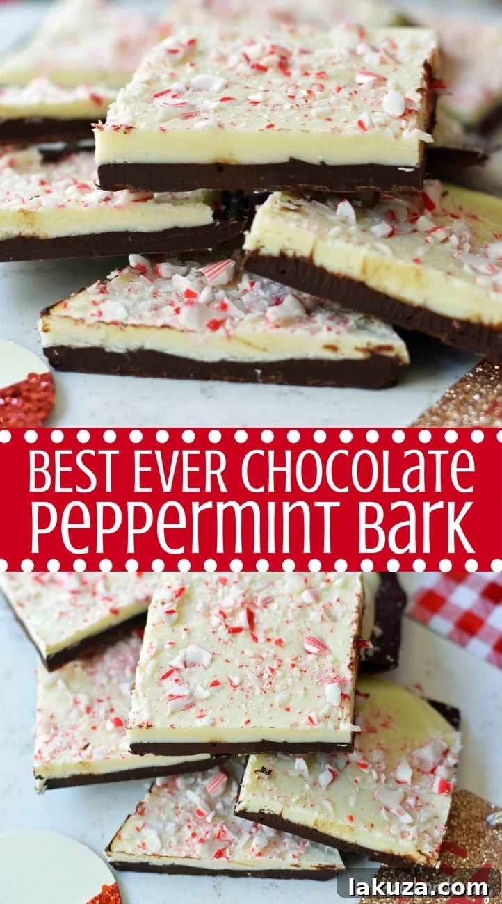 Wintermint Chocolate Crunch 7 A unique vertical shot of a Chocolate Peppermint Bark piece, highlighting its height, layers, and the vibrant red and white candy cane bits for a close-up, tempting view.