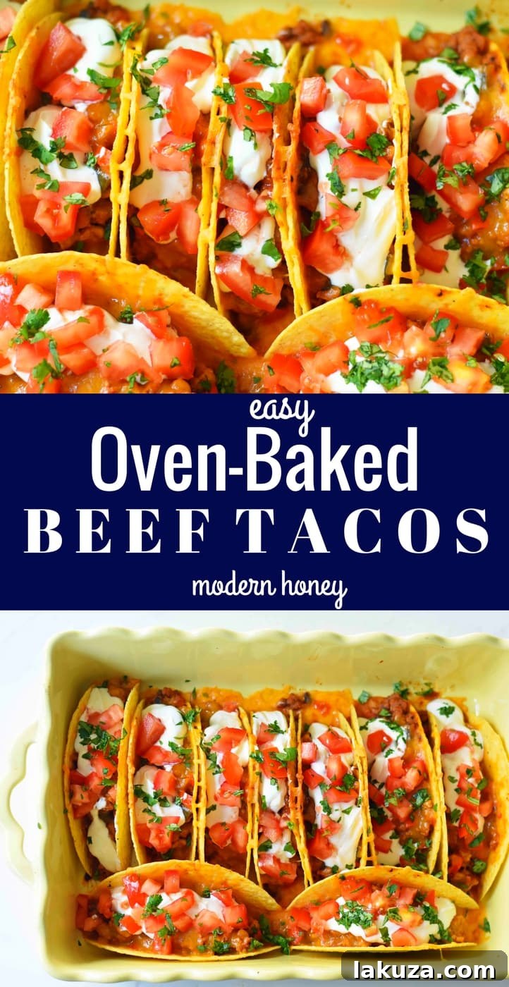 A perfectly baked, cheese-topped beef taco, ready for a generous dollop of sour cream.
