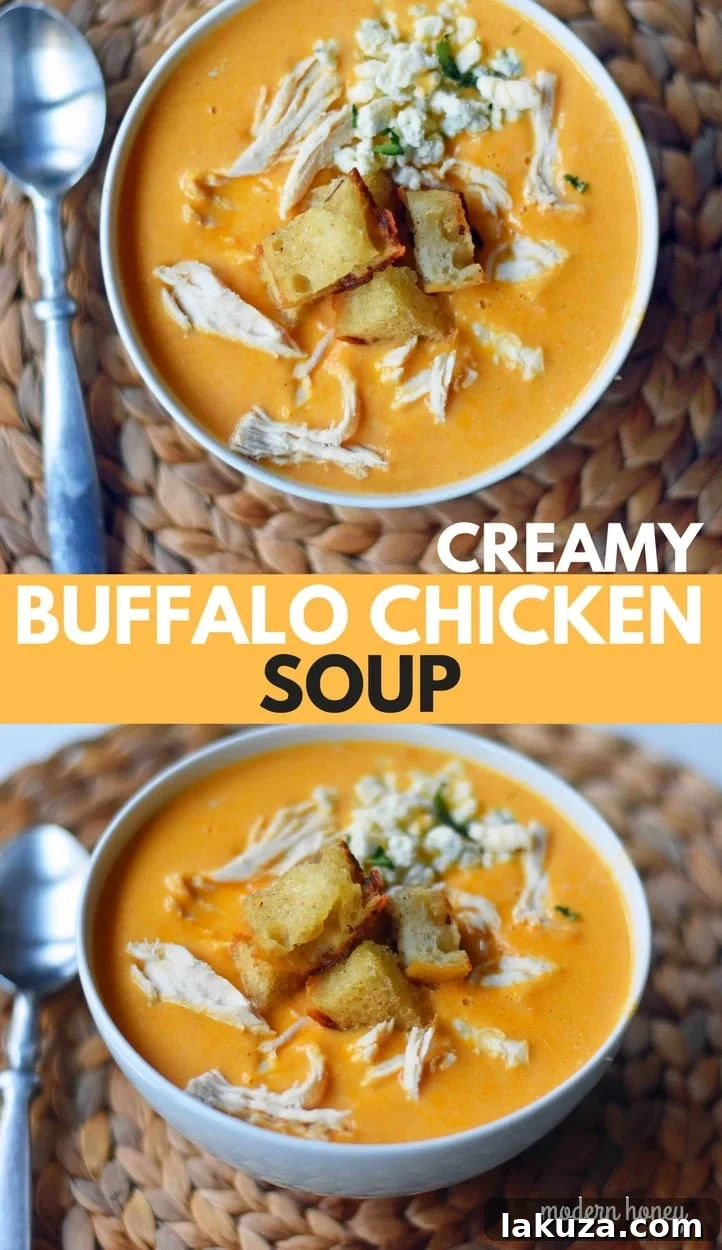 Zesty Buffalo Chicken Chowder 7 Creamy Buffalo Chicken Soup. All of the flavor of chicken wings in one soup. A tangy, creamy, and spicy buffalo chicken soup. www.modernhoney.com