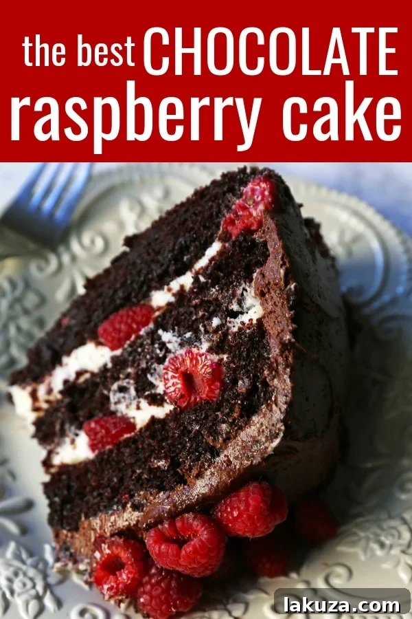 Decadent Chocolate Raspberry Delight 11 A stunning side view of the Chocolate Raspberry Cake, showing the beautiful layers.