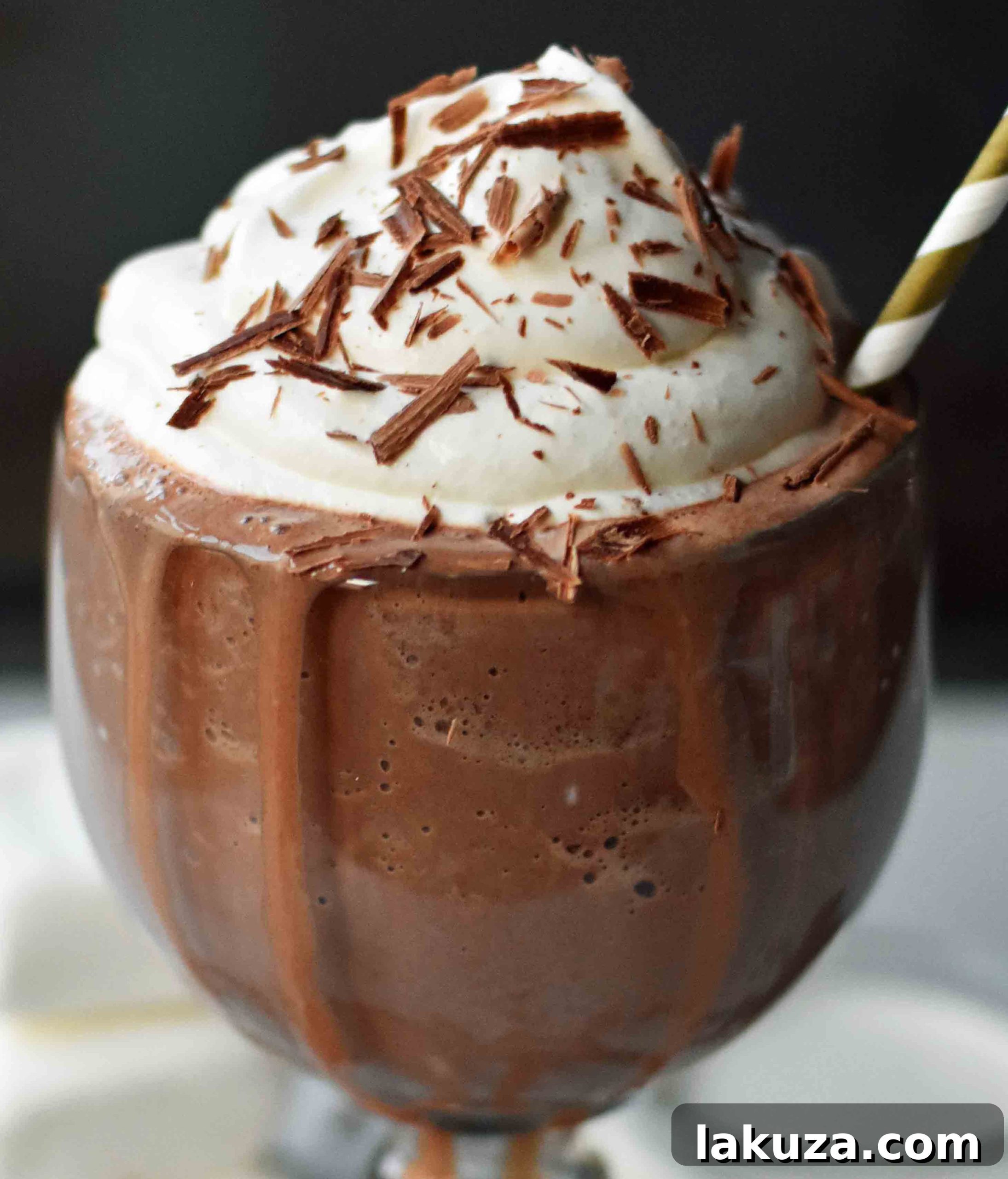 Arctic Chocolate Delight 3 The best Frozen Hot Chocolate Recipe, an easy Serendipity copycat made with melted chocolate, milk, cocoa, and ice. Topped with whipped cream and chocolate shavings.