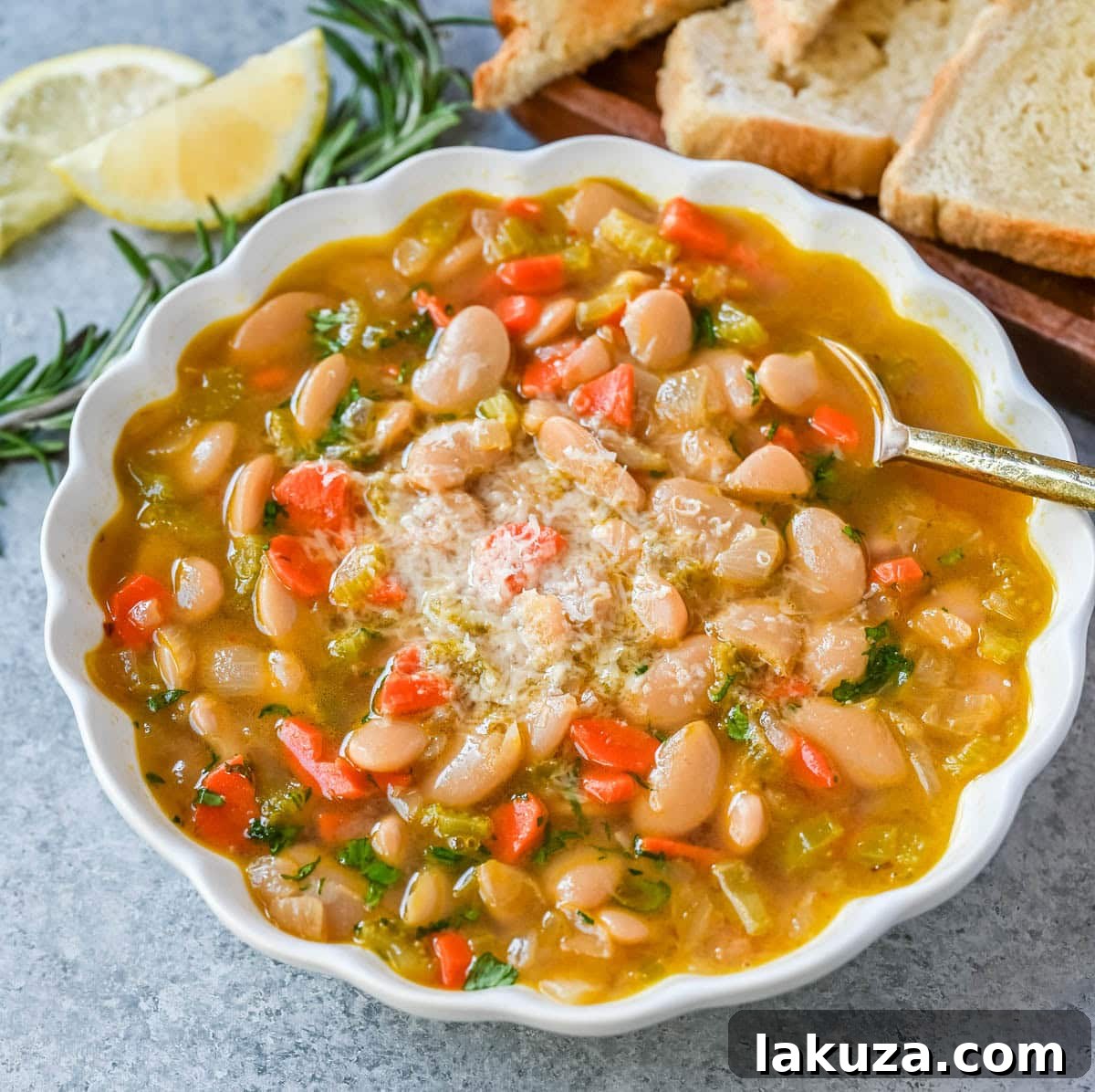 Close-up of creamy Tuscan White Bean Soup