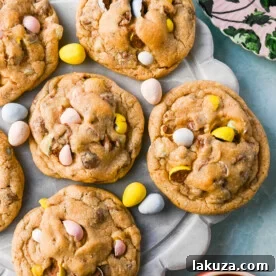 Cadbury Egg Cookies. These soft and chewy Cadbury egg cookies made with mini chocolate Cadbury eggs are the perfect Easter cookie.