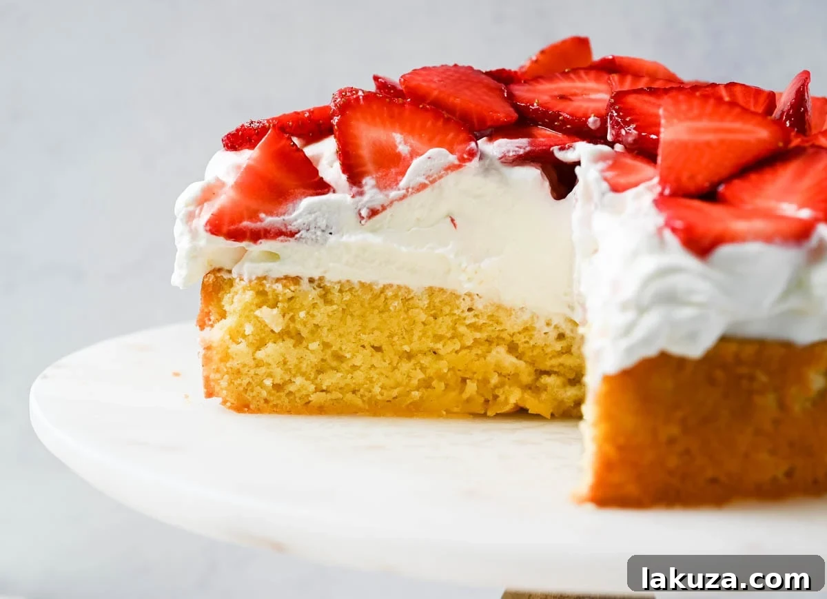 Fresh Strawberry Shortcake Delight 3 This Strawberry Shortcake Cake is a soft, buttery vanilla cake layered with fluffy homemade whipped cream and juicy strawberries. It’s the perfect spring and summer dessert that tastes like a classic strawberry shortcake but in an easy-to-slice cake form.