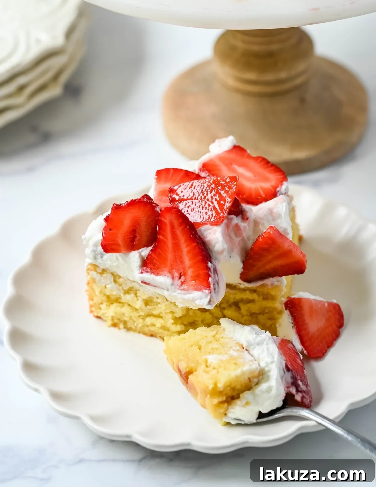Fresh Strawberry Shortcake Delight 9 This Strawberry Shortcake Cake is a soft, buttery vanilla cake layered with fluffy homemade whipped cream and juicy strawberries. It’s the perfect spring and summer dessert that tastes like a classic strawberry shortcake but in an easy-to-slice cake form.