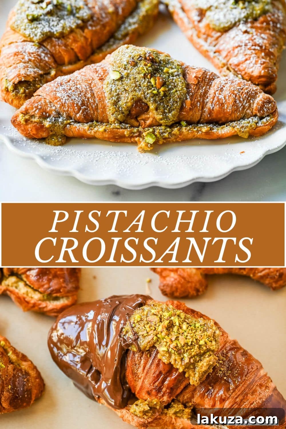 Make your own Pistachio Croissants at home in just a few easy steps! Buttery croissants are stuffed with a creamy pistachio cream filling and topped with a simple syrup and chopped pistachios for crunch. The easiest Pistachio Croissant recipe made in less than 30 minutes!