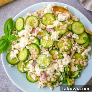 Refreshing Cucumber, Couscous & Feta Salad Recipe 6 This cucumber couscous salad is the ultimate fresh and easy Mediterranean inspired recipe that is light, flavorful, and ready in just 20 minutes. Fluffy couscous is tossed with crisp English cucumber, red onion, and creamy feta cheese then drizzled with a bright and tangy lemon vinaigrette that makes the best fresh side dish!