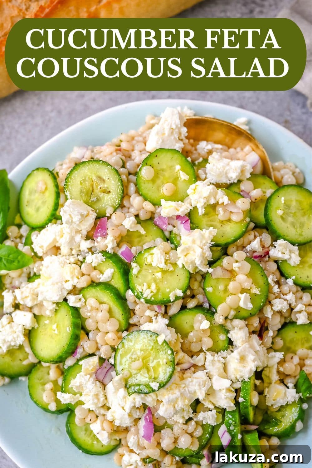 Refreshing Cucumber, Couscous & Feta Salad Recipe 5 This cucumber couscous salad is the ultimate fresh and easy Mediterranean inspired recipe that is light, flavorful, and ready in just 20 minutes. Fluffy couscous is tossed with crisp English cucumber, red onion, and creamy feta cheese then drizzled with a bright and tangy lemon vinaigrette that makes the best fresh side dish!