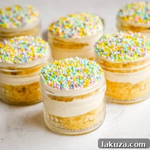 Jarred Dot Cake Recipe: Layered Mini Cakes in a Jar 10 Dot Cake Recipe (Cake in a jar). This viral dot cake recipe brings the NYC sprinkle cake trend straight to your kitchen — no trip to Butterfield Market required! Soft, buttery homemade yellow cake layered in a cup, topped with creamy vanilla buttercream, and completely coated in rainbow nonpareil sprinkles for that irresistible crunch. This easy homemade version is better than any boxed mix recipe you'll find — and takes less than an hour to make!