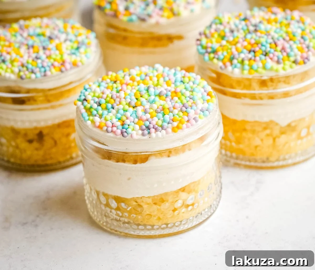 Jarred Dot Cake Recipe: Layered Mini Cakes in a Jar 6 This viral dot cake recipe brings the NYC sprinkle cake trend straight to your kitchen — no trip to Butterfield Market required! Soft, buttery homemade yellow cake layered in a cup, topped with creamy vanilla buttercream, and completely coated in rainbow nonpareil sprinkles for that irresistible crunch. This easy homemade version is better than any boxed mix recipe you'll find — and takes less than an hour to make!