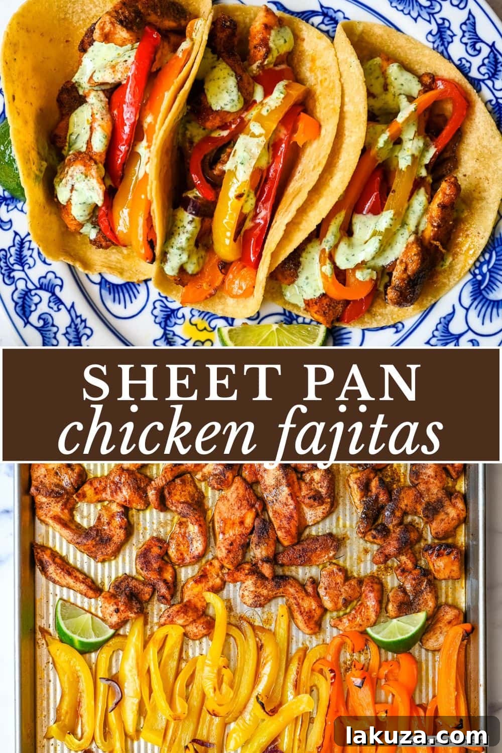 These sheet pan chicken fajitas are the easiest weeknight dinner you will ever make, with juicy seasoned chicken, colorful bell peppers, and sweet onion all roasted together on one pan for minimal cleanup. These easy chicken fajitas are an easy, healthy, and flavorful weeknight dinner served with all your favorite toppings.