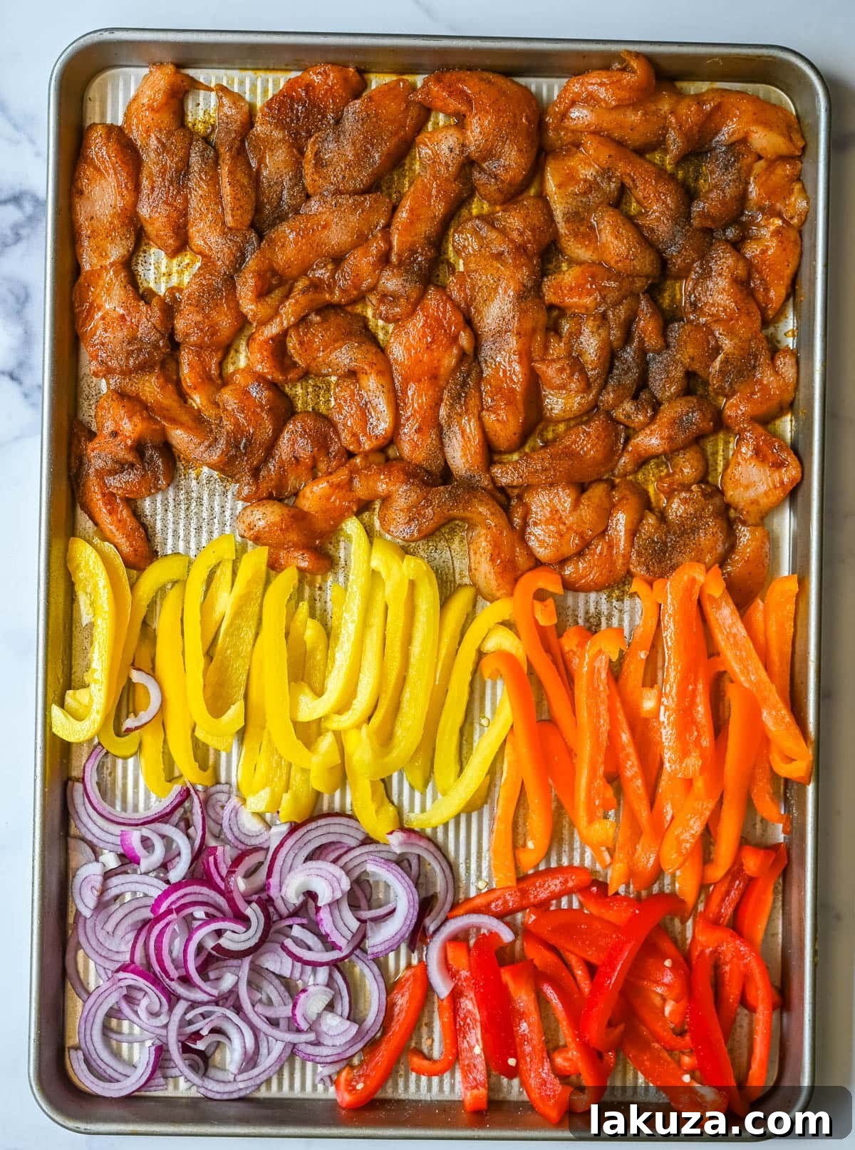 sheet pan chicken fajitas before cooking