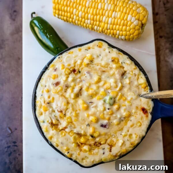 This Southwest Creamed Corn is made with white corn, sauteed with jalapenos and onions, and cooked with heavy cream and pepper jack cheese.