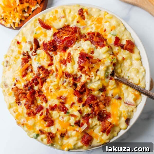 This homemade creamed corn with crispy bacon is the perfect easy side dish recipe.