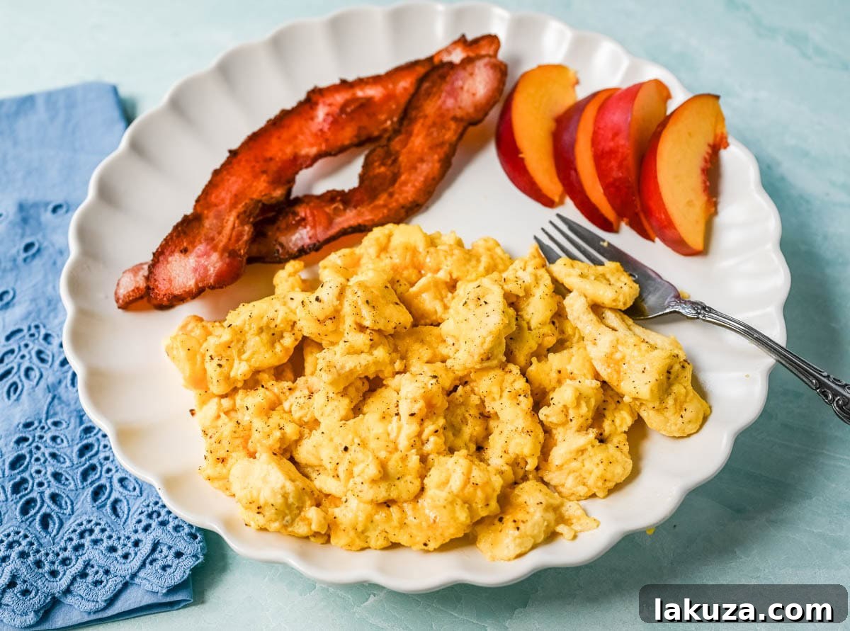 Creamy Cottage Cheese Scrambled Eggs Recipe 6 These Cottage Cheese Scrambled Eggs are the creamiest, fluffiest scrambled eggs you'll ever make — with over 20g of protein per serving! Learn the simple technique, the best mix-ins, and every tip for perfect scrambled eggs every time.