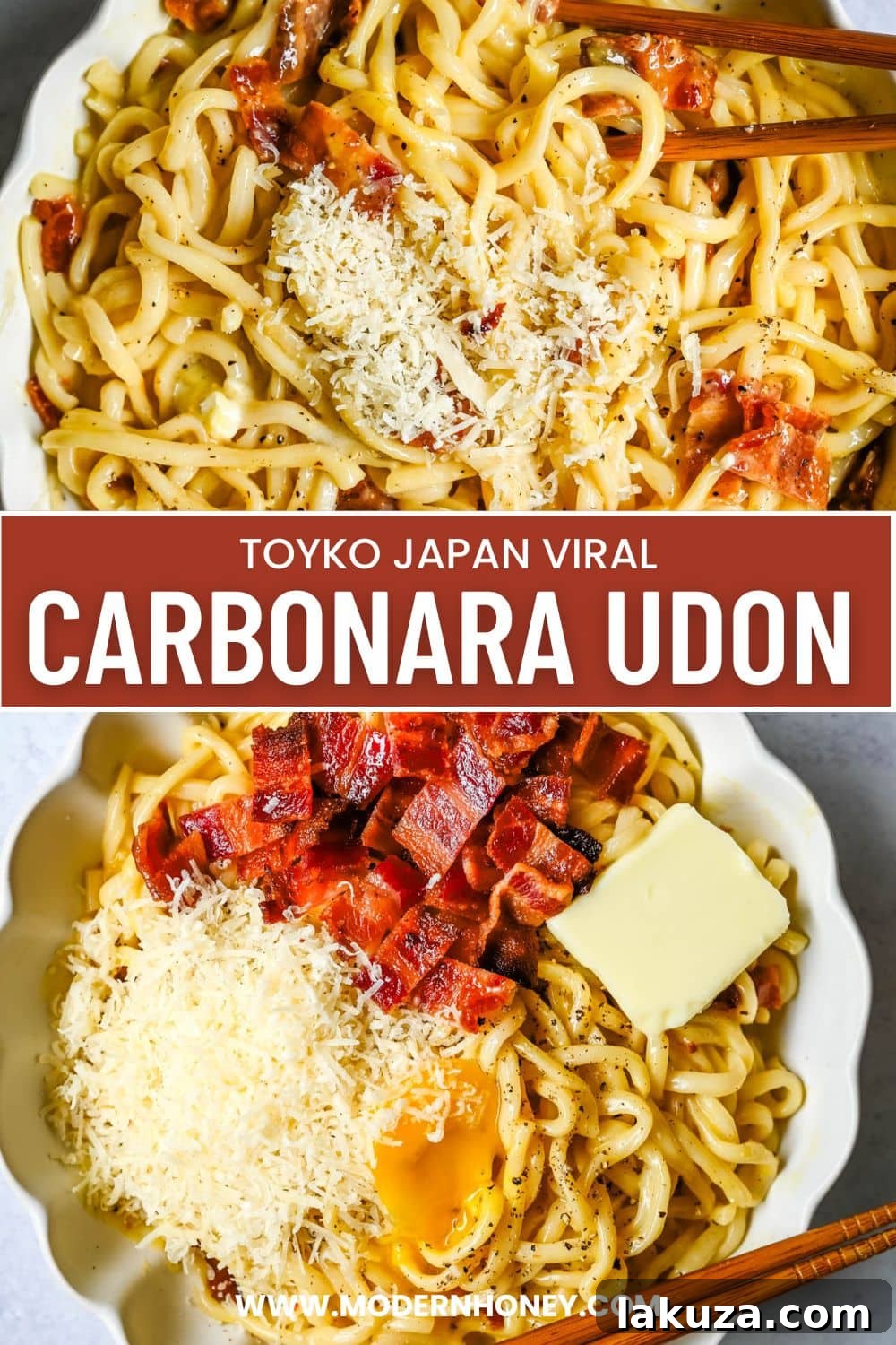 Japanese-Style Carbonara Udon with Bacon and Egg 7 Creamy carbonara udon ready to eat.