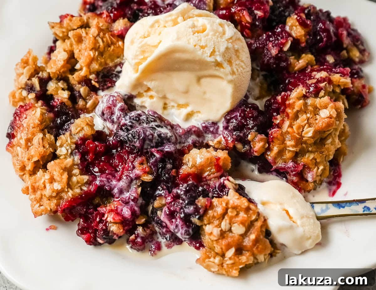Classic Blackberry Crisp Recipe with Oat Streusel 5 Easy Blackberry Crisp made with juicy blackberries and a buttery brown sugar oat topping.