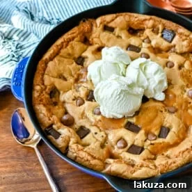 Salted caramel skillet cookie